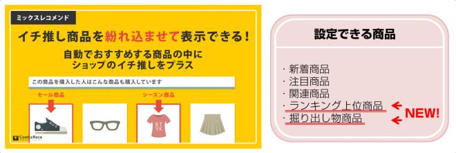 ミックスレコメンド機能を強化！ レコメンド表示にひと工夫して、売り上げアップを目指す！