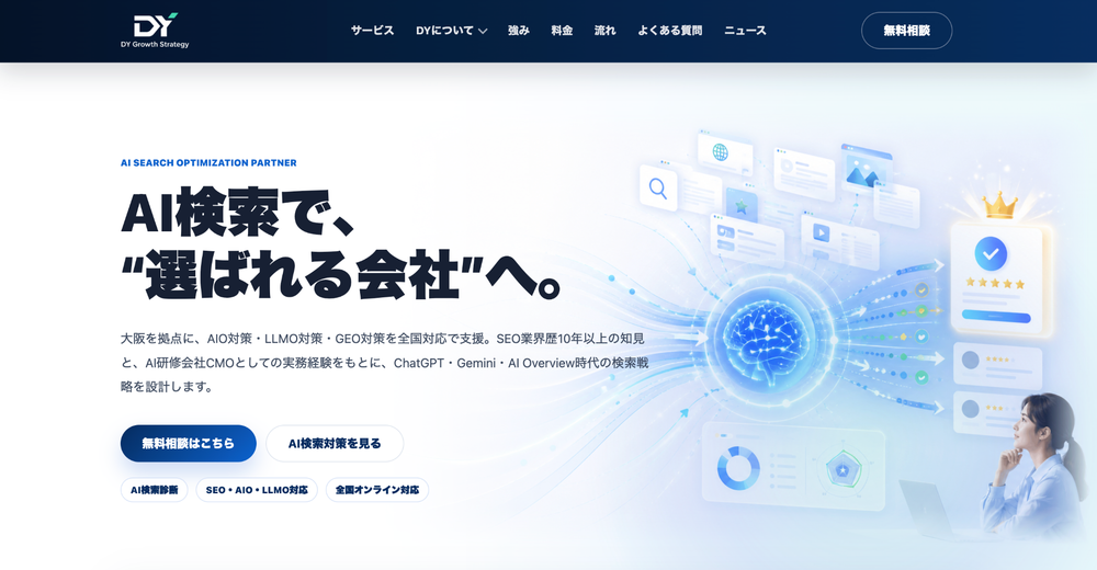 大阪のAI検索対策（LLMO対策・GEO対策・AIO対策）｜SEO・Webマーケティング支援