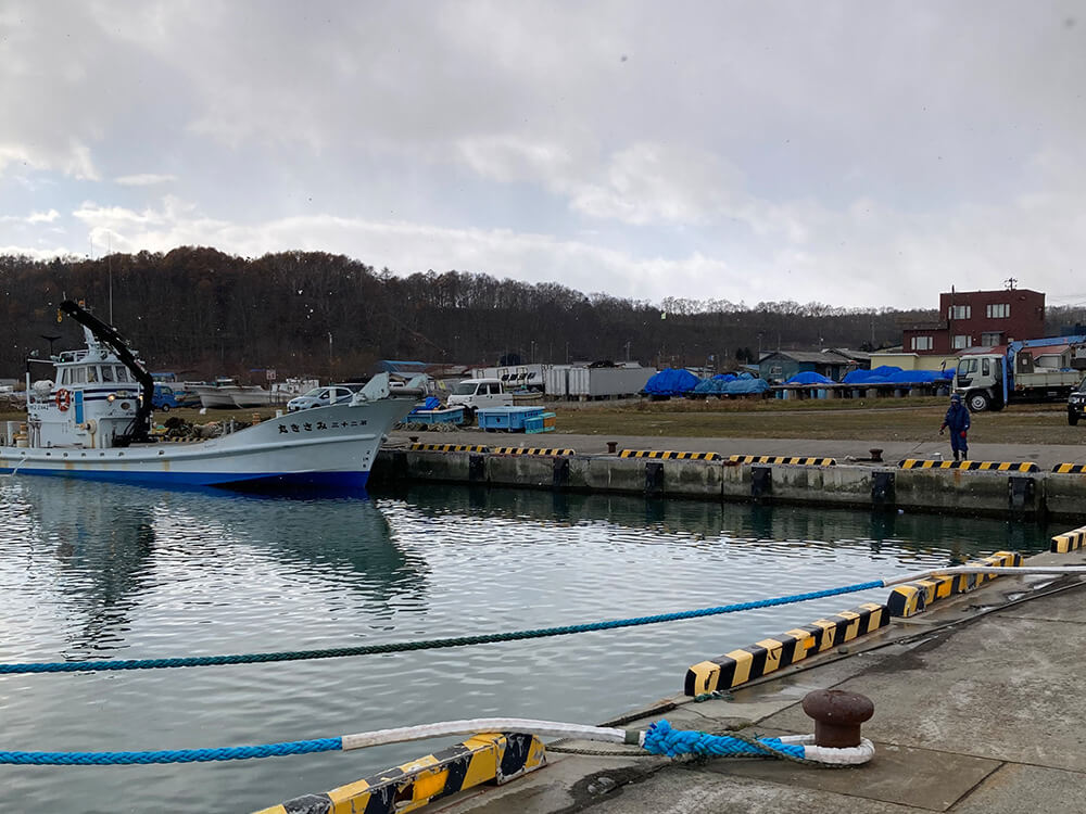 波静かな尾岱沼漁港