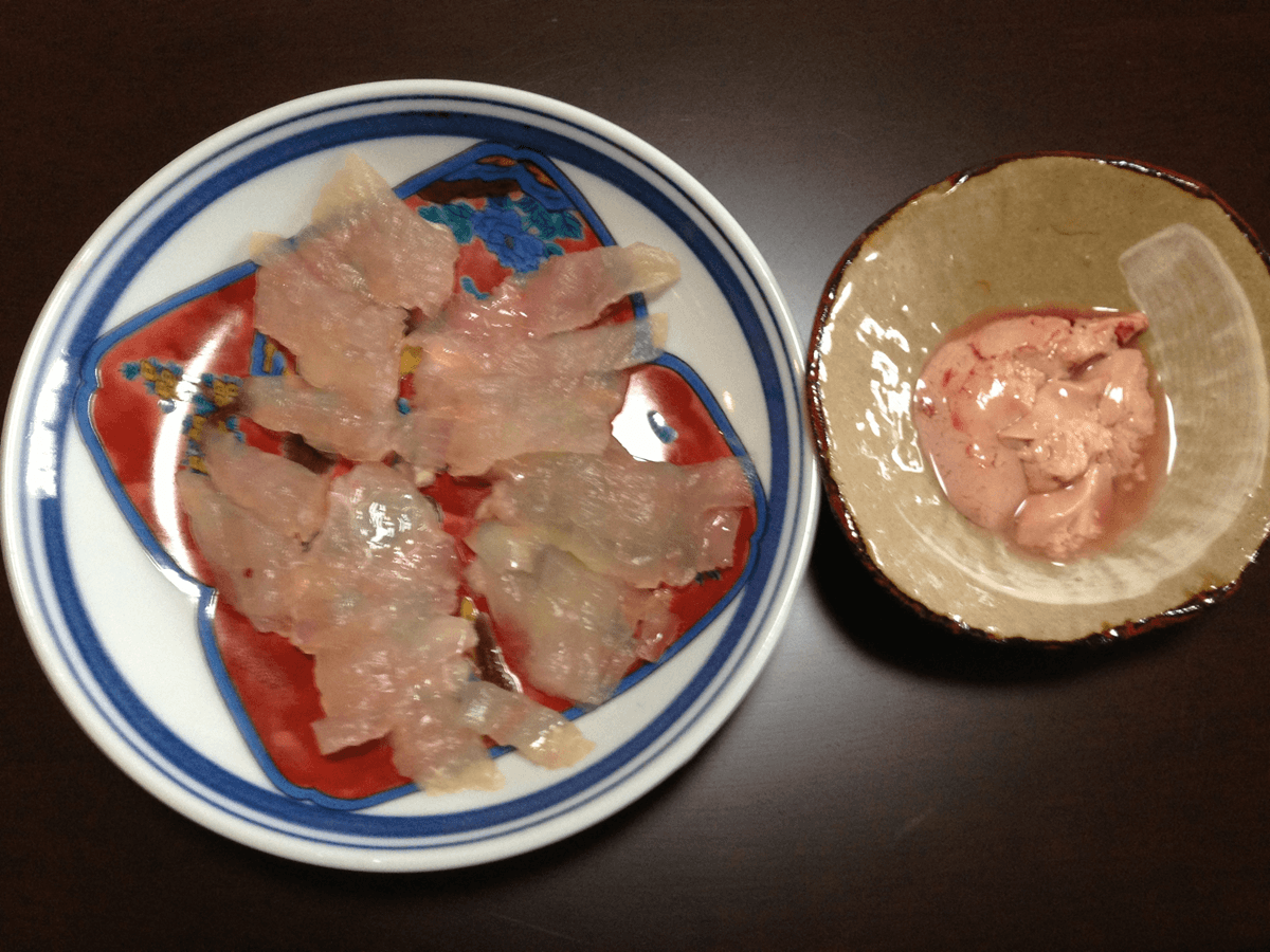 刺身は肝あえで最高に美味だった