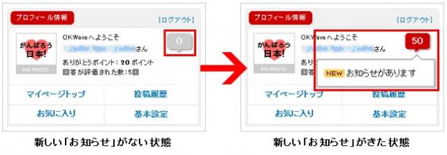 Q&Aサイト「OKWave」に「お知らせ機能」を追加