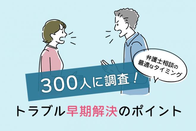 【弁護士相談の最適なタイミング】トラブル早期解決のポイントについて300人に調査！