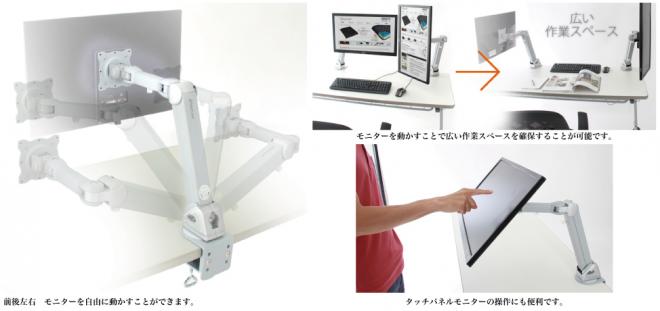 デスクの作業スペースを有効に使え 正しい姿勢を補助し疲労を軽減するモニターアームを発売。