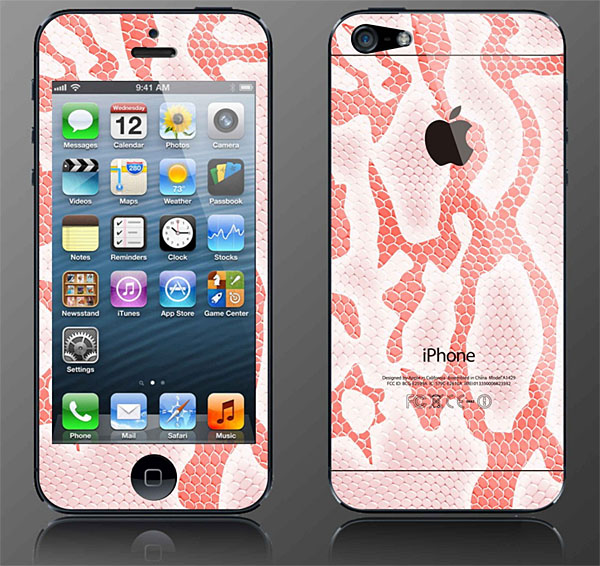 【iPhone5専用 スキンシール】ピンクスネーク柄　オシャレに注目度UP！