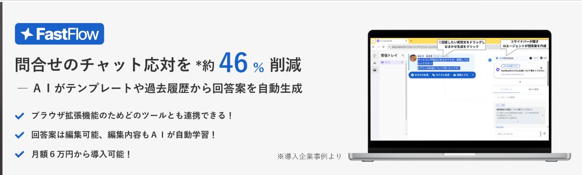 問合せチャット対応の回答作成をAIで自動化！「Fastflow（ファストフロー）」販売開始