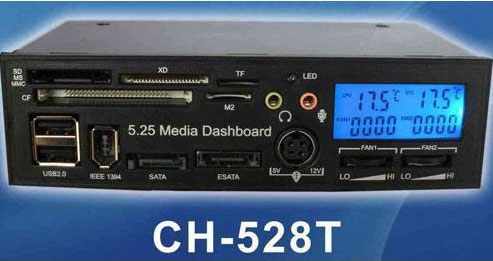 【多機能】5インチベイ内蔵 カードリーダー＋ファンコン＋LCD＋温度計