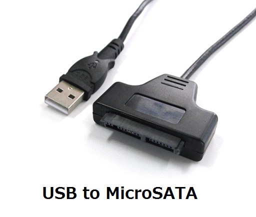 USB to MicroSATA ケーブルで、MicroSATA HDDを外付けで。
