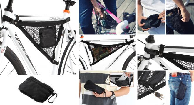 自転車のデッドスペースに乗車時の手荷物をまとめて入れられる「バイシクルハンモック」発売。