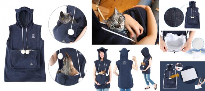 猛暑もにゃんこといちゃいちゃし放題！夏用に進化した、猫専用ポケット付きにゃんガルーパーカー発売。