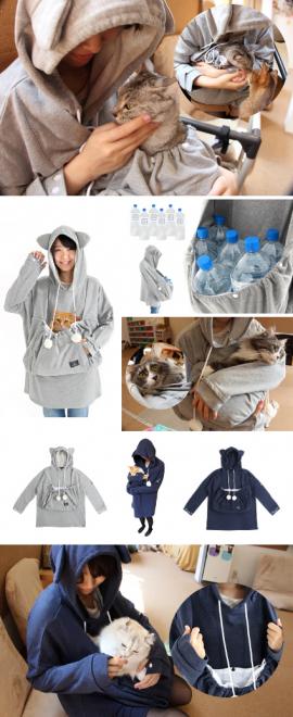 猫のメタボ化に完全対応。大型猫用に進化した、猫用ポケット付きにゃんガルーパーカー発売。