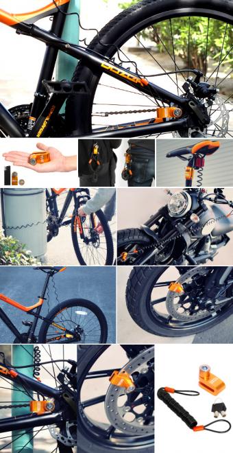 手のひらサイズなのに、地球ロックやパーツ施錠が可能。ワイヤー付自転車・バイク用ディスクロック発売。