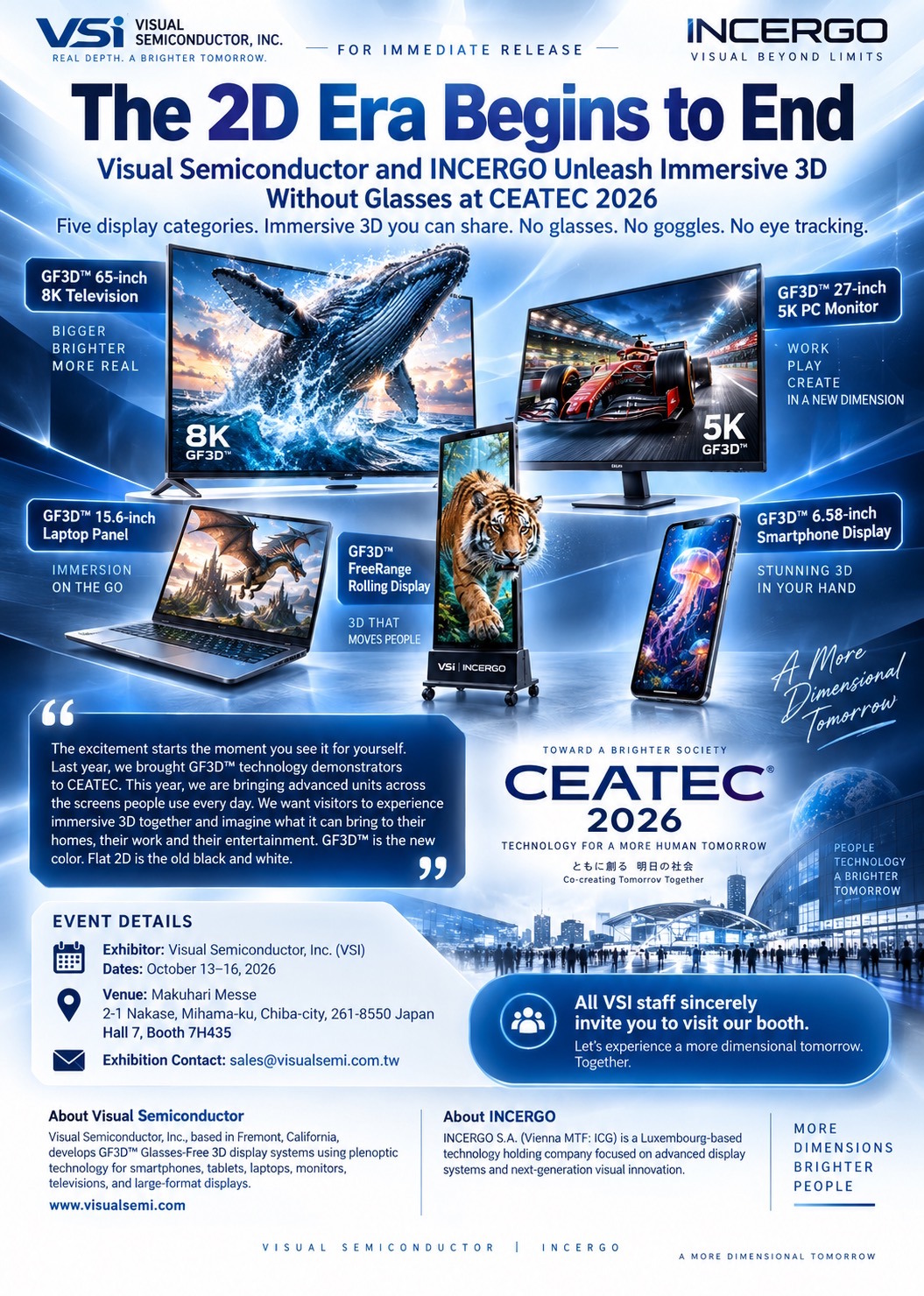 Visual SemiconductorとINCERGO、CEATEC 2026で裸眼3D披露