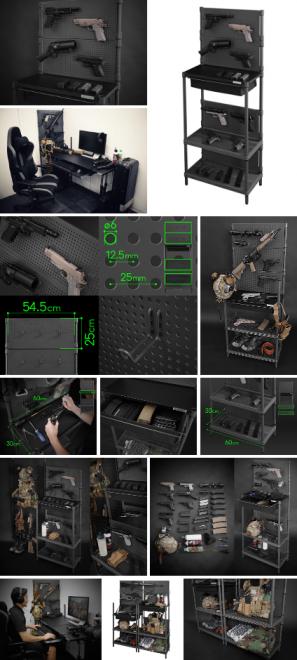 ハンドガンからサバゲー装備まで、飾って眺めてニヤニヤしよう。ミリタリーグッズ専用収納ラック発売。