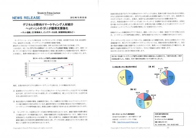 デジタル分野向けマーケティング人材紹介　ヘッドハントのSFJ が獲得支援強化