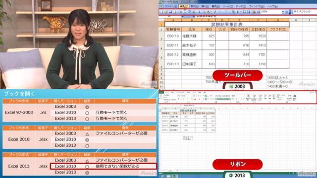 「Microsoft Excel 2013/2010/2003 機能と操作の比較講座」