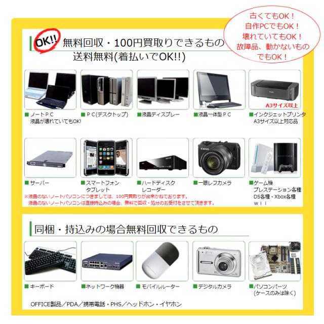 ご不要のパソコン無料回収or100円買取りサービス拡大